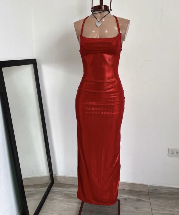 Vestido metalizado largo